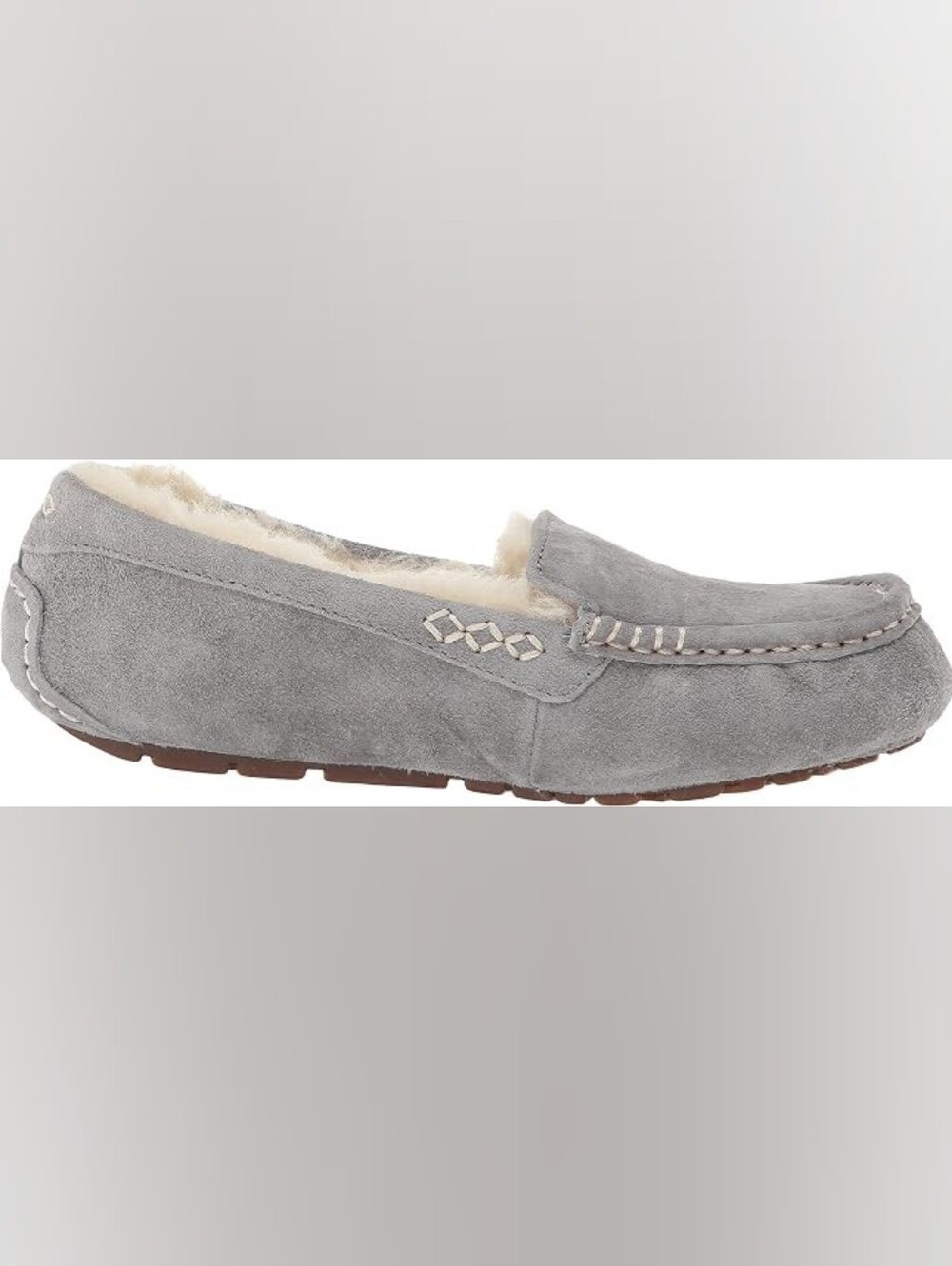 UGG Women's Grey Suede Shearling-Lined Moccasin Slipper